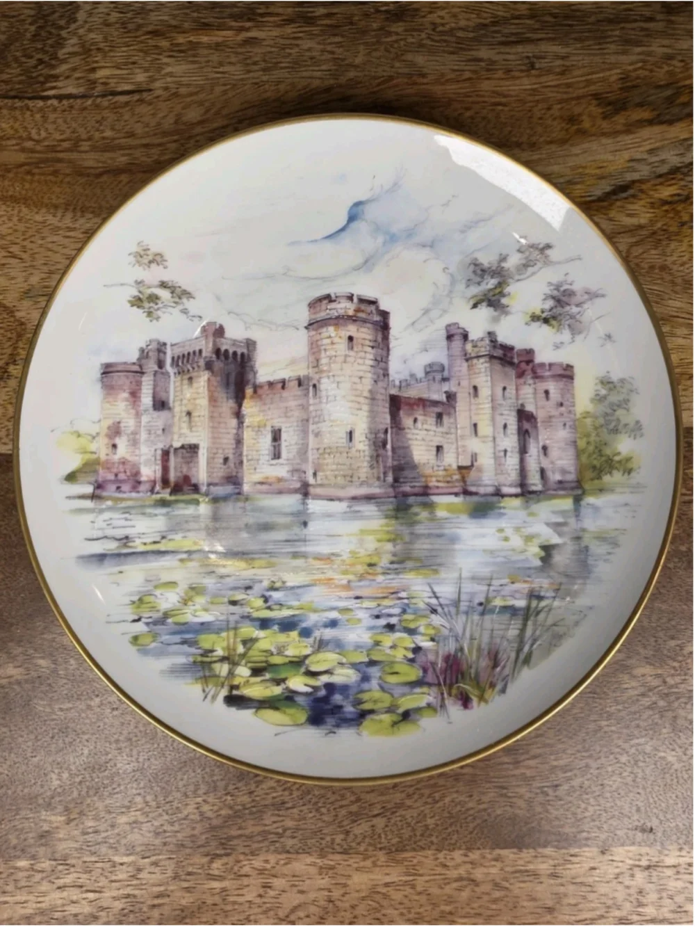 VTG Gloria Bayreuth Old English Castle Plates England Set 4 Germany 24K Gold